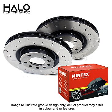 Fiesta ST Front Grooved Brake Discs and Mintex Brake Pads 1.6 ST180 ST200