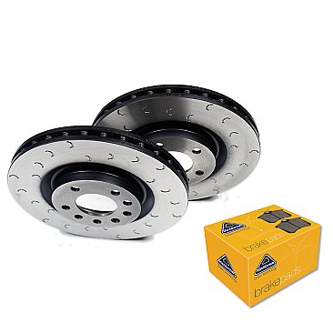 Tesla Model 3 Rear C Hook Slotted Brake Discs with Brake Pads