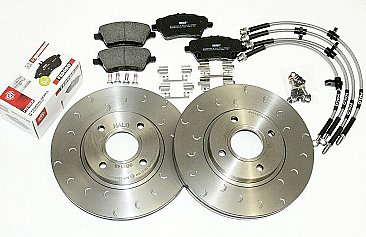 Fiesta 1.6 ST 180 Front Grooved Brake Discs, Brake Pads and Braided Lines