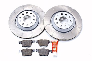 VW Golf R MK7 Rear Brake Discs with Brake Pads Dimpled and Grooved