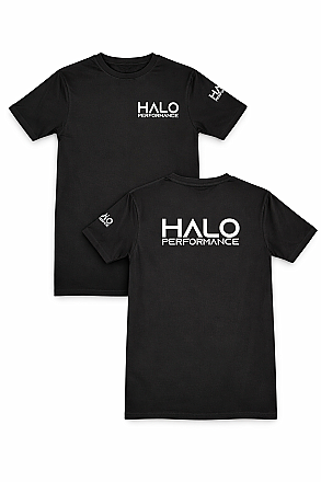 HALO Performance t-shirt black cotton with white text