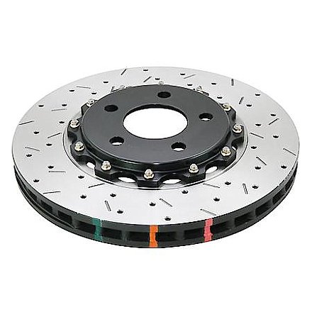 DBA 5000 series Crossed Drilled & Slotted 2-Piece Black Hat Brake Disc 320mm x 32mm Kangaroo Paw DBA52218BLKXS - Front