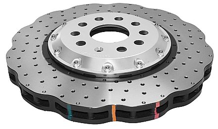 DBA 5000 series Crossed Drilled & Dimpled Silver Hat Brake Disc 340mm x 30mm Kangaroo Paw DBA52830WSLVXD - Front