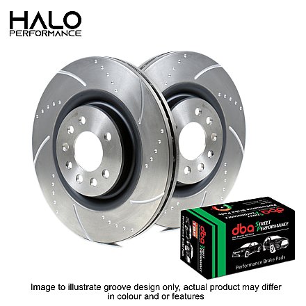 Hyundai I20N Front Dimpled & Grooved Discs with DBA Street Performance Pads