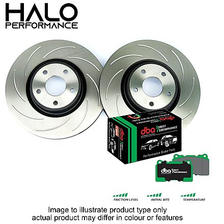 Front DBA Street Performance Pads with Halo Grooved Brake Discs to fit Audi S3 Quattro 8V