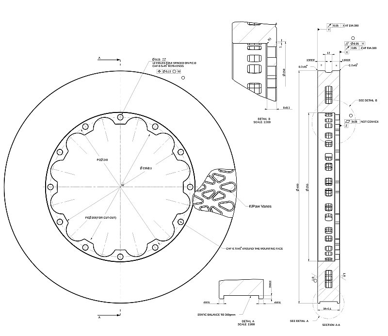 DBA 5000 series T3 Rotor Only Brake Disc 400mm x 38mm Kangaroo Paw DBA400.38.240.70