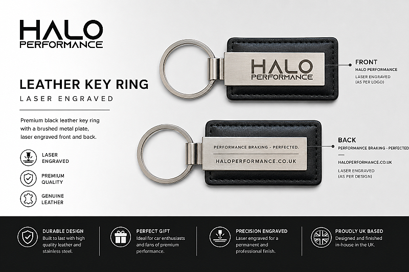 Halo Performance Black Leather Keyring