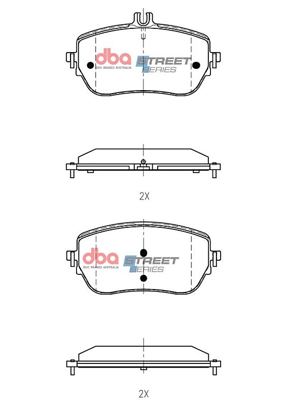 DBA Street Series Brake Pads 133.8 / 133.8mm x 72.2 / 62.8mm DB15267SS - Front