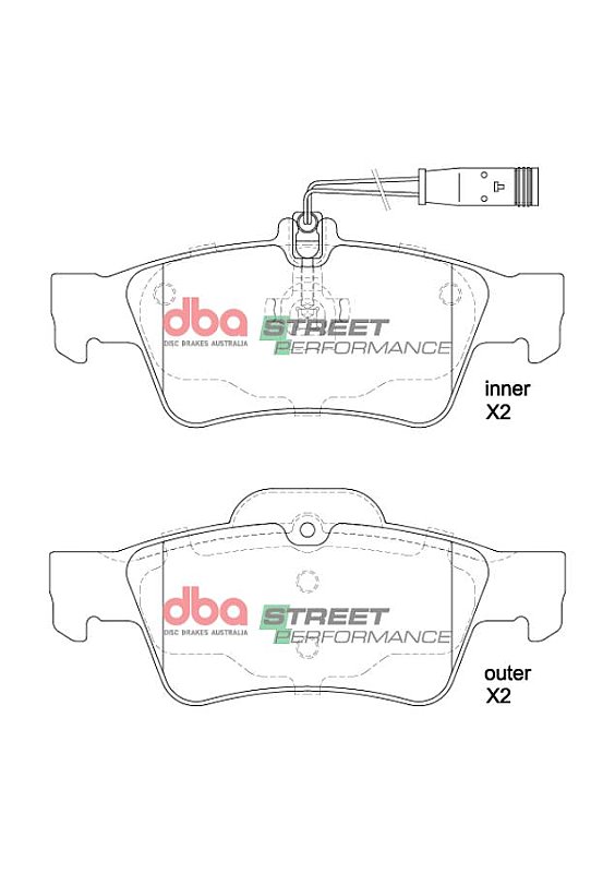 DBA Street Performance Brake Pads 140.2 / 141.2mm x 57.2 / 59.4mm DB1657SP - Rear