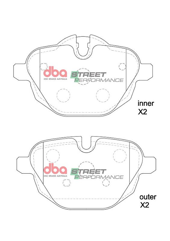 DBA Street Performance Brake Pads 106.1 / 106.1mm x 63.1 / 56mm DB2225SP - Rear