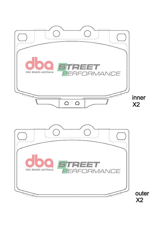 DBA Street Performance Brake Pads 106.6 / 106.6mm x 76.4 / 67.3mm DB416SP - Front