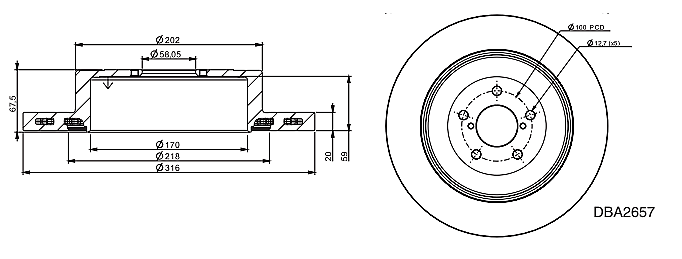 DBA Street Series Plain Brake Disc 316mm x 20mm Kangaroo Paw DBA2657 - Rear