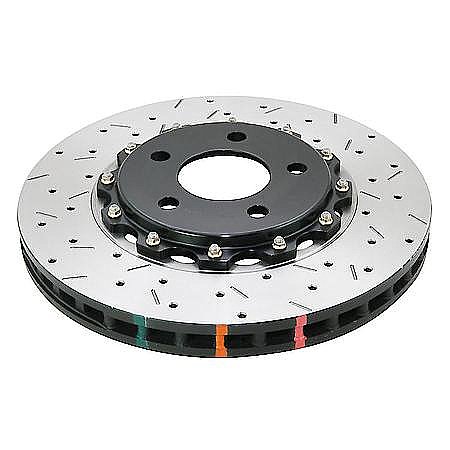 DBA 5000 series Crossed Drilled & Slotted 2-Piece Black Hat Brake Disc 320mm x 30mm Kangaroo Paw DBA5575BLKXS - Front