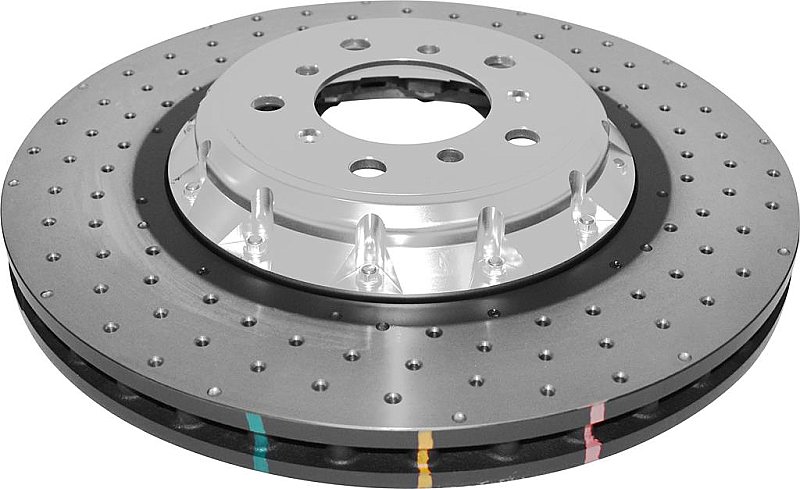 DBA 5000 series Crossed Drilled & Dimpled Silver Hat Brake Disc 360mm x 30mm Kangaroo Paw DBA52280SLVXD - Front