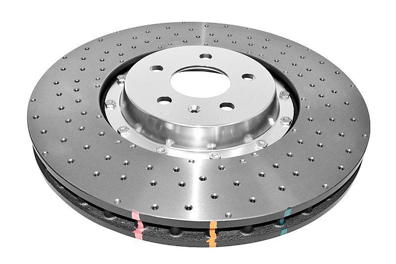 DBA 5000 series Crossed Drilled & Dimpled Silver Hat Brake Disc 380mm x 36mm Kangaroo Paw DBA52774SLVXD - Front