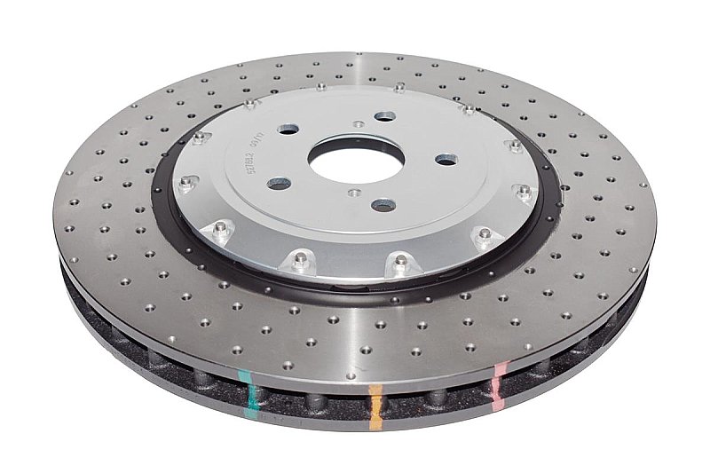 DBA 5000 series Crossed Drilled & Dimpled Silver Hat Brake Disc 380mm x 34mm Kangaroo Paw DBA52788SLVXD - Front
