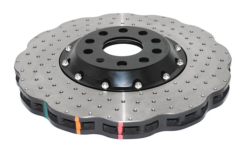 DBA 5000 series Crossed Drilled & Dimpled Black Hat Brake Disc 345mm x 30mm Kangaroo Paw DBA52808WBLKXD - Front