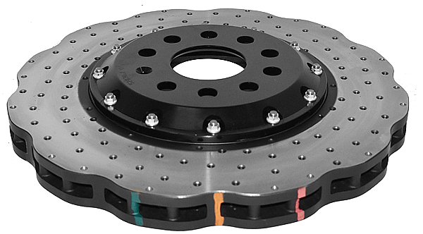 DBA 5000 series Crossed Drilled & Dimpled Black Hat Brake Disc 340mm x 30mm Kangaroo Paw DBA52830WBLKXD - Front