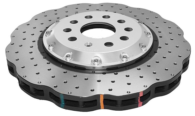 DBA 5000 series Crossed Drilled & Dimpled Silver Hat Brake Disc 340mm x 30mm Kangaroo Paw DBA52830WSLVXD - Front