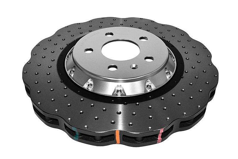 DBA 5000 series Crossed Drilled & Dimpled Silver Hat Brake Disc 345mm x 30mm Kangaroo Paw DBA52832WSLVXD - Front