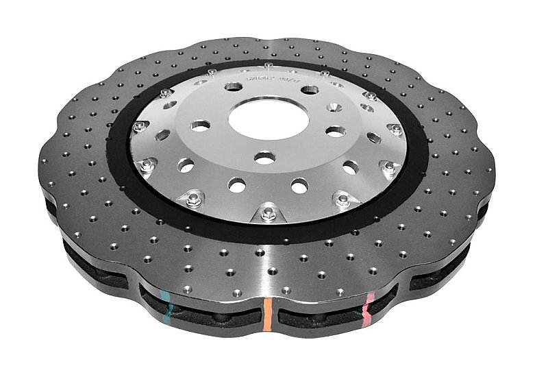 DBA 5000 series Crossed Drilled & Dimpled Silver Hat Brake Disc 365mm x 34mm Kangaroo Paw DBA52836WSLVXD - Front