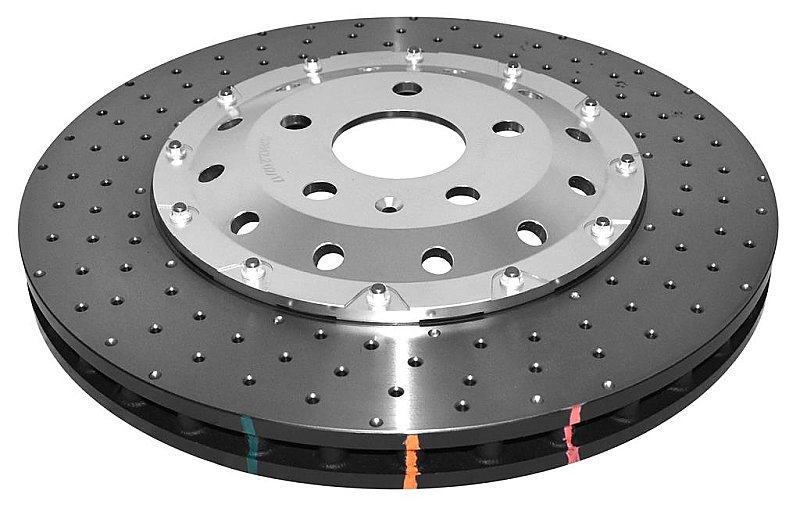 DBA 5000 series Crossed Drilled & Dimpled Silver Hat Brake Disc 370mm x 32mm Kangaroo Paw DBA52842SLVXD - Front
