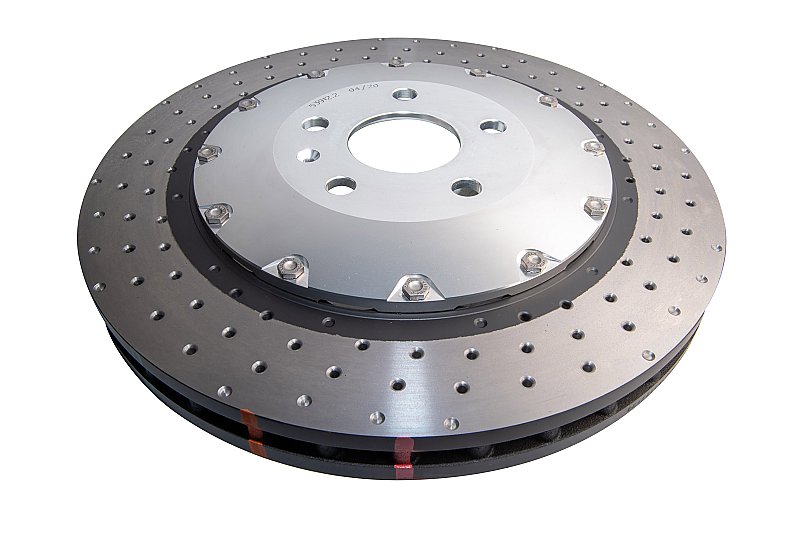 DBA 5000 series Crossed Drilled & Dimpled Silver Hat Brake Disc 370mm x 34mm Kangaroo Paw DBA52844SLVXD - Front