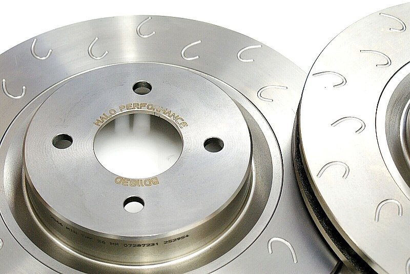 Focus RS MK1 Front Brake Discs Halo Performance J Hook Grooved