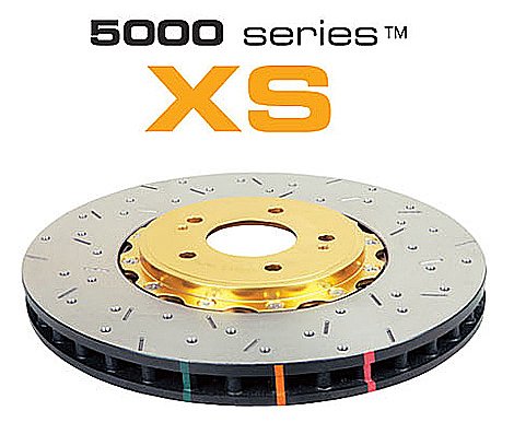 DBA 5000 series Crossed Drilled & Slotted 2-Piece Gold Hat Brake Disc 320mm x 30mm Kangaroo Paw DBA5575GLDXS - Front